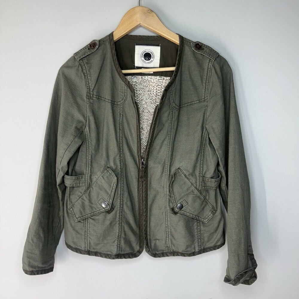 Daughters Of The Liberation Jacket Army Military Green Knit Back Boho Size 0